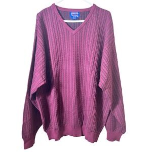 Vintage Men's Pendleton V Neck Cable Knit Sweater Cotton Blue Label 90's Size XL